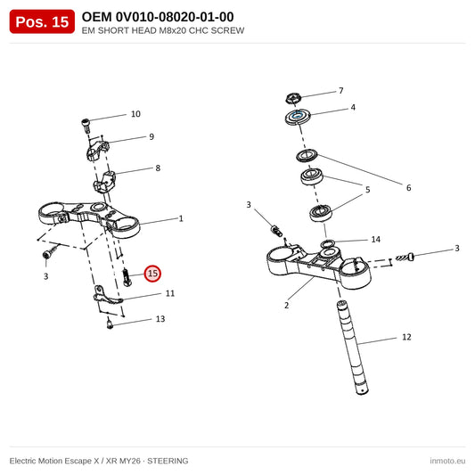 EM SHORT HEAD M8x20 CHC SCREW – Electric Motion Escape X / XR MY26 exploded view, steering, pos. 15