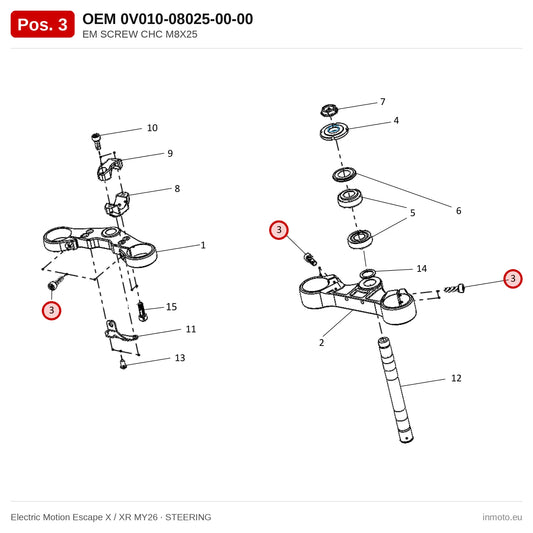 EM SCREW CHC M8X25 – Electric Motion Escape X / XR MY26 exploded view, steering, pos. 3