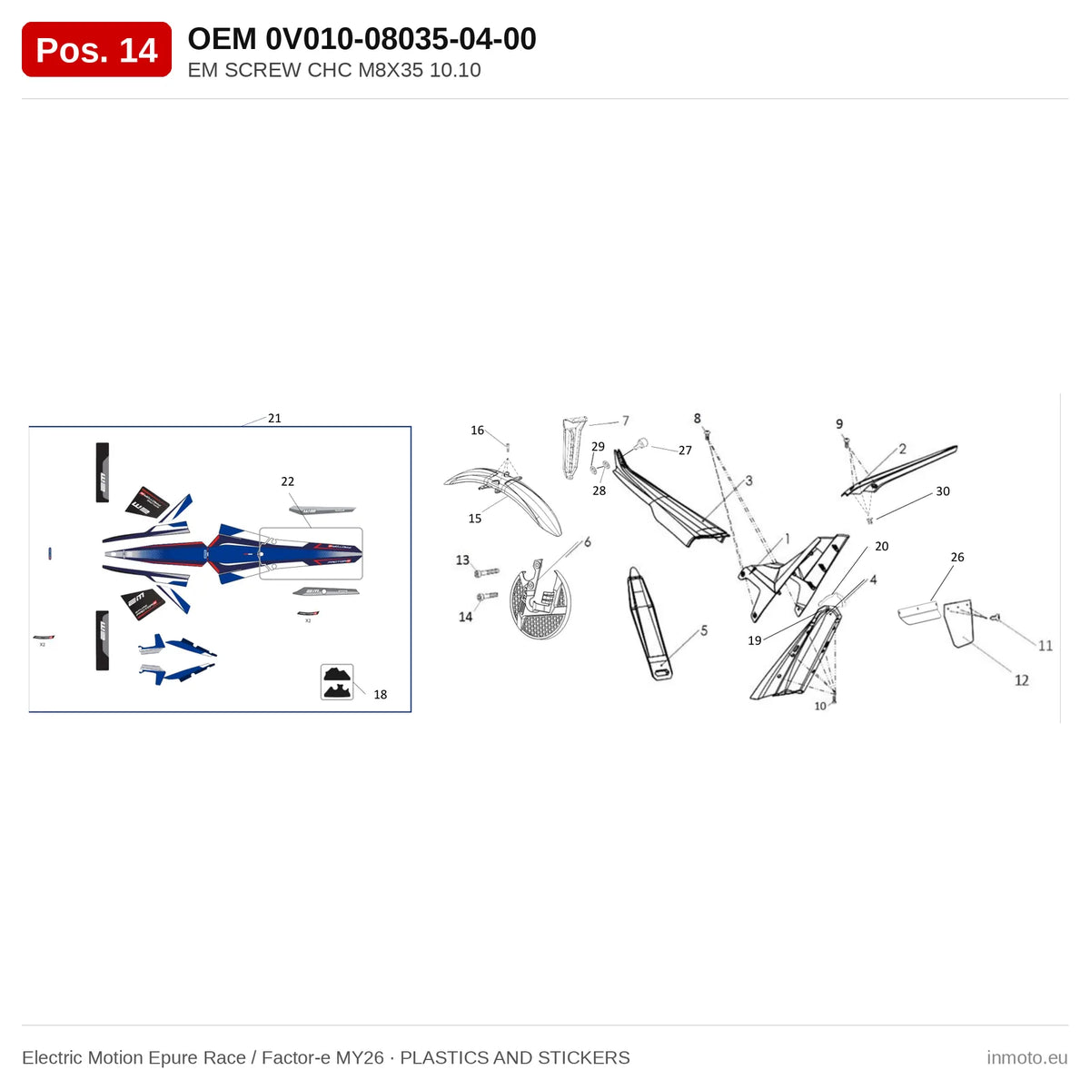 EM SCREW CHC M8X35 10.10 – Electric Motion Epure Race / Factor-e MY26 exploded view, plastics and stickers, pos. 14