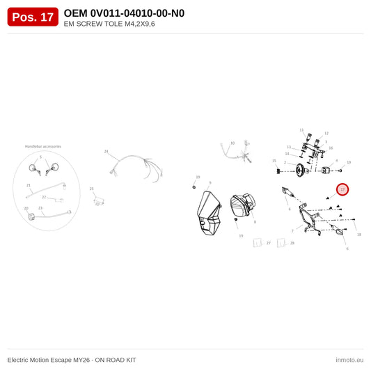 EM SCREW TOLE M4,2X9,6 – Electric Motion Escape MY26 exploded view, on road kit, pos. 17
