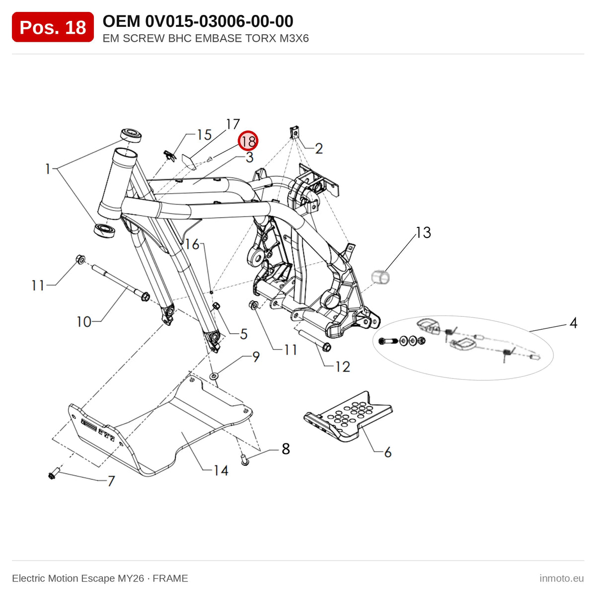 EM SCREW BHC EMBASE TORX M3X6 – Electric Motion Escape MY26 exploded view, frame, pos. 18