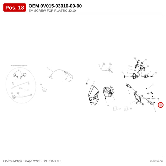 EM SCREW FOR PLASTIC 3X10 – Electric Motion Escape MY26 exploded view, on road kit, pos. 18