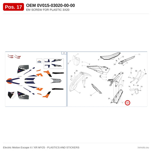 EM SCREW FOR PLASTIC 3X20 – Electric Motion Escape X / XR MY25 exploded view, plastics and stickers, pos. 17