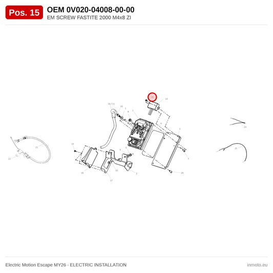 EM SCREW FASTITE 2000 M4x8 ZI – Electric Motion Escape MY26 exploded view, electric installation, pos. 15