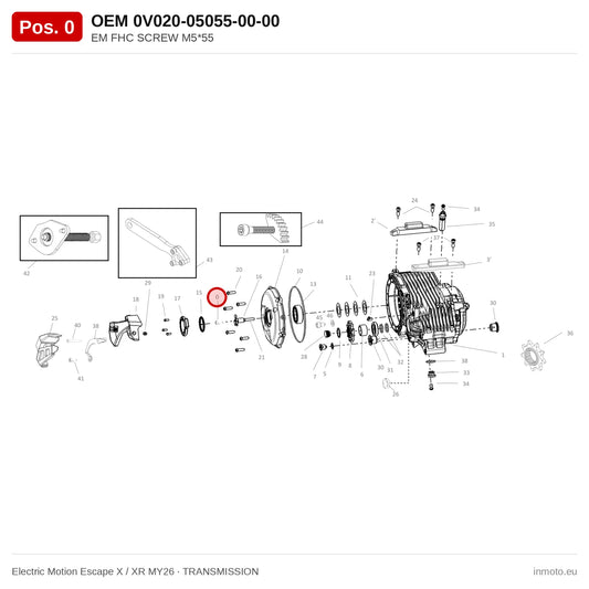 EM FHC SCREW M5*55 – Electric Motion Escape X / XR MY26 exploded view, transmission, pos. 0