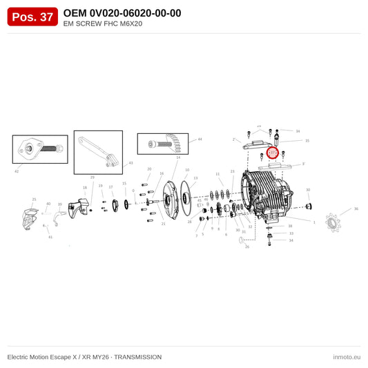 EM SCREW FHC M6X20 – Electric Motion Escape X / XR MY26 exploded view, transmission, pos. 37