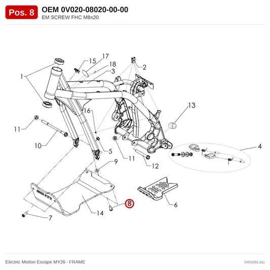 EM SCREW FHC M8x20 – Electric Motion Escape MY26 exploded view, frame, pos. 8