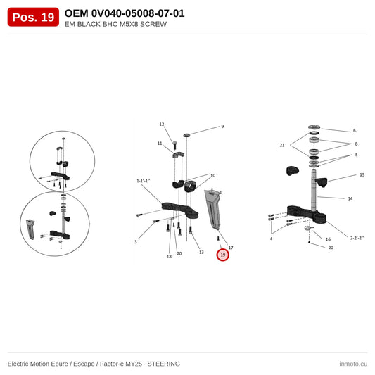 EM BLACK BHC M5X8 SCREW – Electric Motion Epure / Escape / Factor-e MY25 exploded view, steering, pos. 19