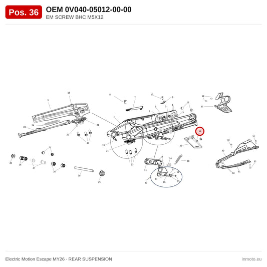 EM SCREW BHC M5X12 – Electric Motion Escape MY26 exploded view, rear suspension, pos. 36