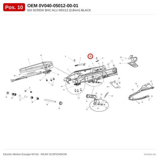 EM SCREW BHC ALU M5X12 (0,8mm) BLACK – Electric Motion Escape MY26 exploded view, rear suspension, pos. 10