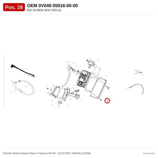 EM SCREW BHC M5X16 – Electric Motion Epure Race / Factor-e MY26 exploded view, electric installation, pos. 28