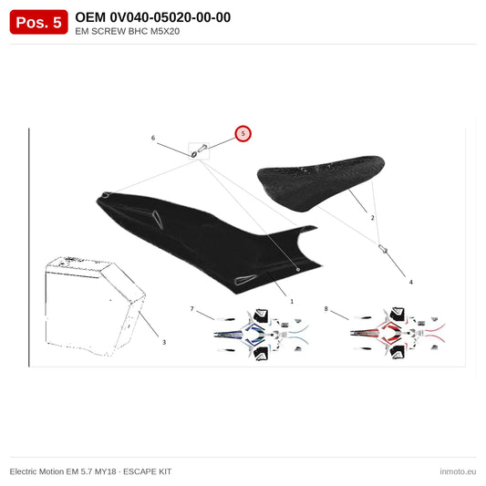 EM SCREW BHC M5X20 – Electric Motion EM 5.7 MY18 exploded view, escape kit, pos. 5