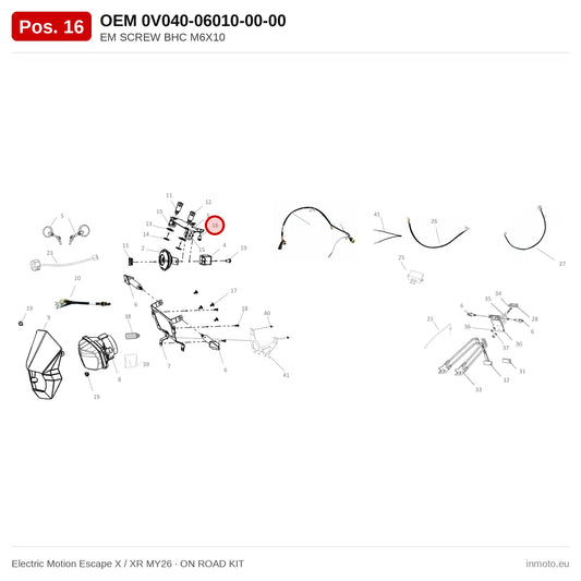 EM SCREW BHC M6X10 – Electric Motion Escape X / XR MY26 exploded view, on road kit, pos. 16