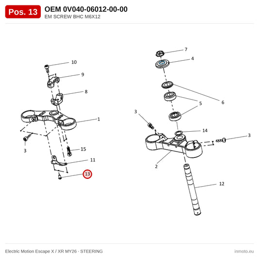 EM SCREW BHC M6X12 – Electric Motion Escape X / XR MY26 exploded view, steering, pos. 13