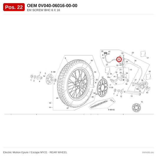 EM SCREW BHC 6 X 16 – Electric Motion Epure / Escape MY21 exploded view, rear wheel, pos. 22