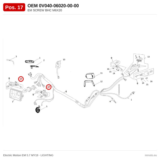 EM SCREW BHC M6X20 – Electric Motion EM 5.7 MY19 exploded view, lighting, pos. 17