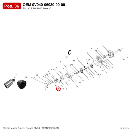 EM SCREW BHC M6X30 – Electric Motion Epure / Escape MY24 exploded view, transmission, pos. 36
