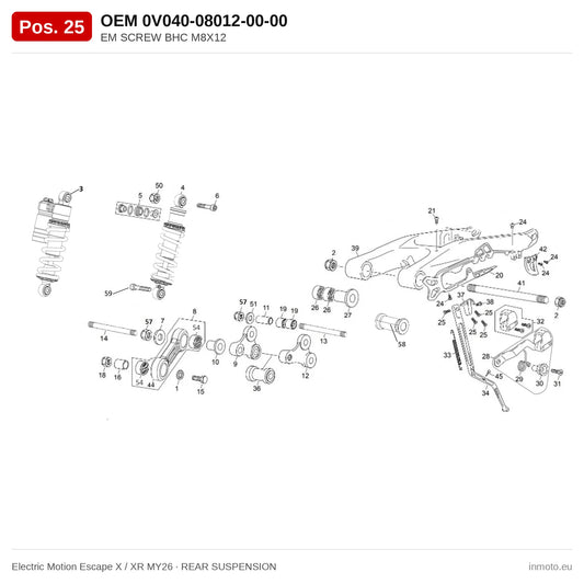 EM SCREW BHC M8X12 – Electric Motion Escape X / XR MY26 exploded view, rear suspension, pos. 25