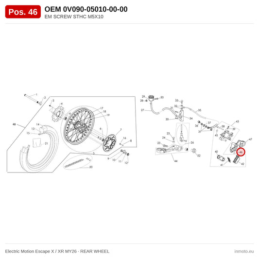 EM SCREW STHC M5X10 – Electric Motion Escape X / XR MY26 exploded view, rear wheel, pos. 46