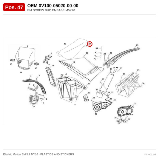 EM SCREW BHC EMBASE M5X20 – Electric Motion EM 5.7 MY16 exploded view, plastics and stickers, pos. 47