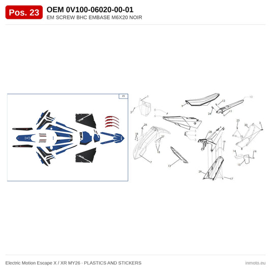 EM SCREW BHC EMBASE M6X20 NOIR – Electric Motion Escape X / XR MY26 exploded view, plastics and stickers, pos. 23