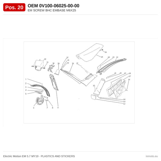 EM SCREW BHC EMBASE M6X25 – Electric Motion EM 5.7 MY19 exploded view, plastics and stickers, pos. 20