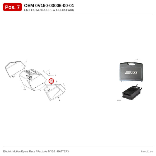 EM FHC M3x6 SCREW CELOSPARK – Electric Motion Epure Race / Factor-e MY26 exploded view, battery, pos. 7
