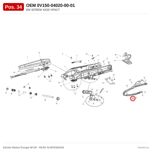 EM SCREW 4X20 VPACT – Electric Motion Escape MY26 exploded view, rear suspension, pos. 34