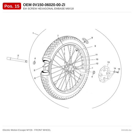 EM SCREW HEXAGONAL EMBASE M6X18 – Electric Motion Escape MY26 exploded view, front wheel, pos. 15