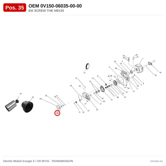 EM SCREW THE M6X35 – Electric Motion Escape X / XR MY25 exploded view, transmission, pos. 35