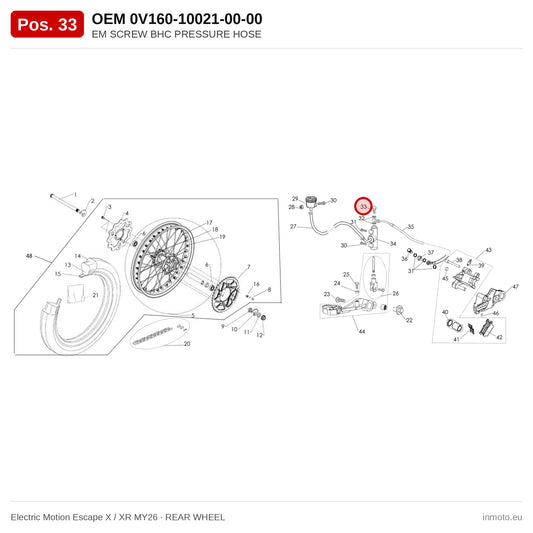 EM SCREW BHC PRESSURE HOSE – Electric Motion Escape X / XR MY26 exploded view, rear wheel, pos. 33