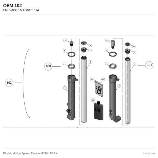 EM SMCO5 MAGNET 5X4 – Electric Motion Epure / Escape MY20 exploded view, fork
