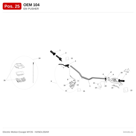 EM PUSHER – Electric Motion Escape MY26 exploded view, handlebar, pos. 25