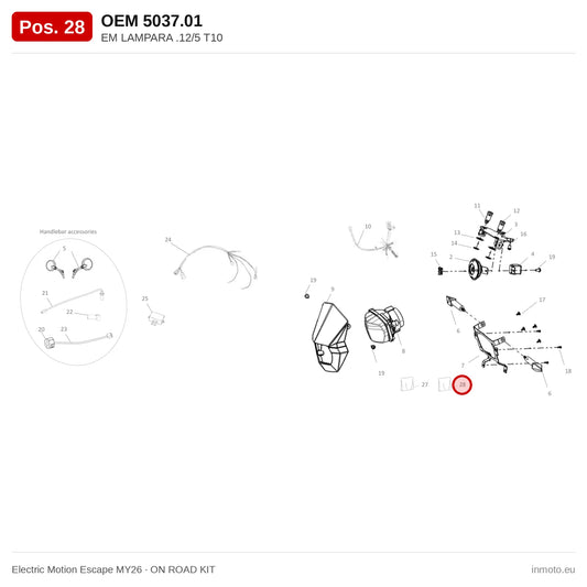 EM LAMPARA .12/5 T­10 – Electric Motion Escape MY26 exploded view, on road kit, pos. 28
