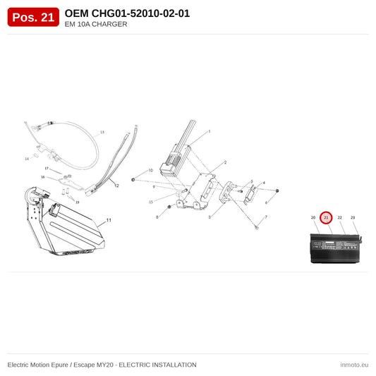 EM 10A CHARGER – Electric Motion Epure / Escape MY20 exploded view, electric installation, pos. 21