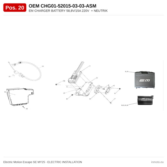 EM CHARGER BATTERY 58,8V/15A 220V  + NEUTRIK – Electric Motion Escape SE MY25 exploded view, electric installation, pos. 20