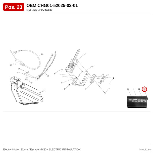 EM 25A CHARGER – Electric Motion Epure / Escape MY20 exploded view, electric installation, pos. 23