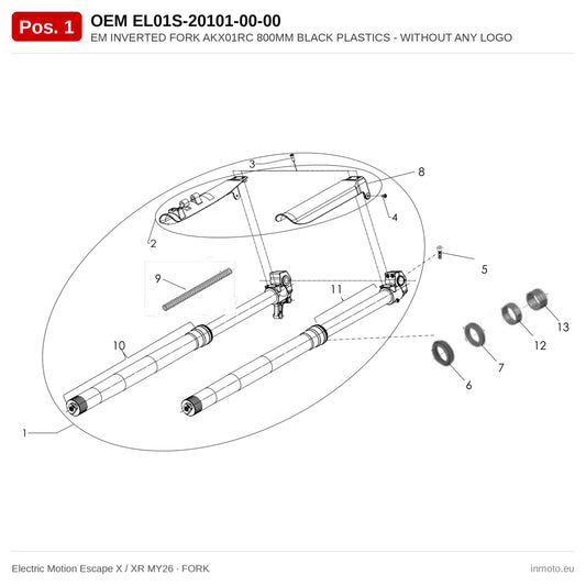 EM INVERTED FORK AKX01RC 800MM BLACK PLASTICS - WITHOUT ANY LOGO – Electric Motion Escape X / XR MY26 exploded view, fork, pos. 1