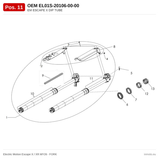 EM ESCAPE X DIP TUBE – Electric Motion Escape X / XR MY26 exploded view, fork, pos. 11