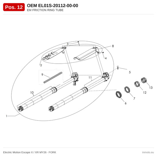 EM FRICTION RING TUBE – Electric Motion Escape X / XR MY26 exploded view, fork, pos. 12