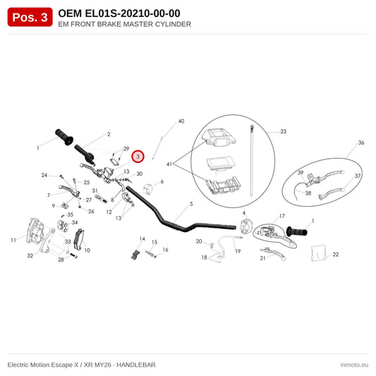 EM FRONT BRAKE MASTER CYLINDER – Electric Motion Escape X / XR MY26 exploded view, handlebar, pos. 3