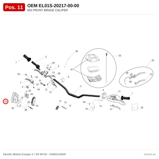EM FRONT BRAKE CALIPER – Electric Motion Escape X / XR MY26 exploded view, handlebar, pos. 11