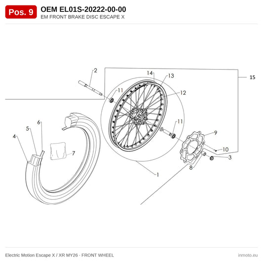 EM FRONT BRAKE DISC ESCAPE X – Electric Motion Escape X / XR MY26 exploded view, front wheel, pos. 9
