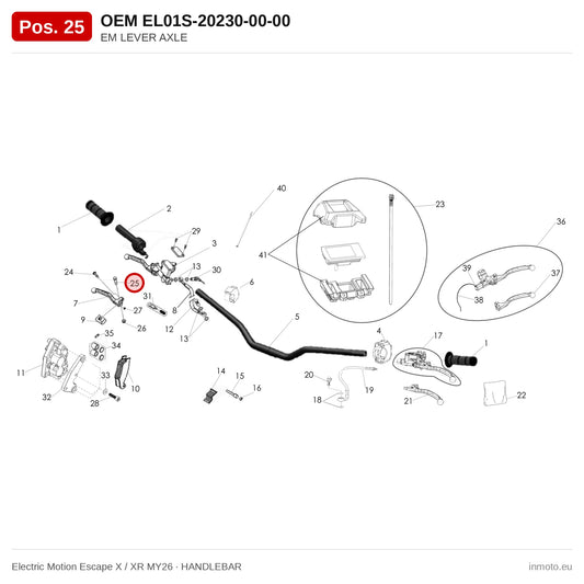 EM LEVER AXLE – Electric Motion Escape X / XR MY26 exploded view, handlebar, pos. 25