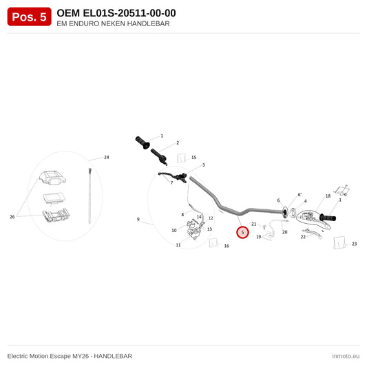 EM ENDURO NEKEN HANDLEBAR – Electric Motion Escape MY26 exploded view, handlebar, pos. 5
