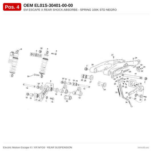 EM ESCAPE X REAR SHOCK ABSORBE - SPRING 100K STD NEGRO – Electric Motion Escape X / XR MY26 exploded view, rear suspension, pos. 4
