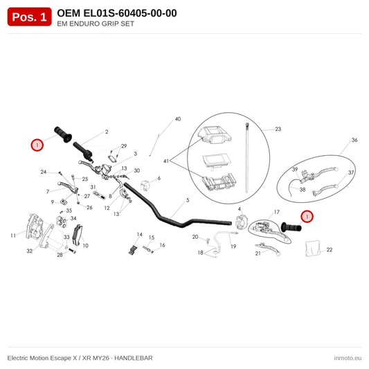 EM ENDURO GRIP SET – Electric Motion Escape X / XR MY26 exploded view, handlebar, pos. 1