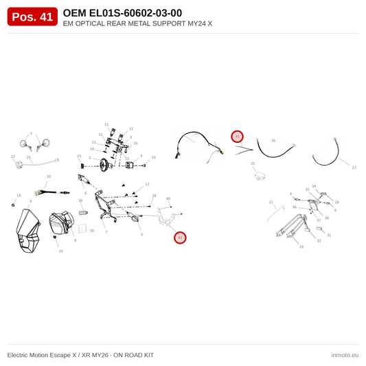 EM OPTICAL REAR METAL SUPPORT MY24 X – Electric Motion Escape X / XR MY26 exploded view, on road kit, pos. 41