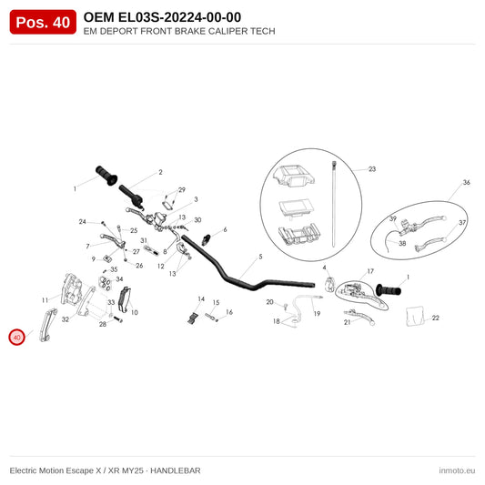 EM DEPORT FRONT BRAKE CALIPER TECH – Electric Motion Escape X / XR MY25 exploded view, handlebar, pos. 40
