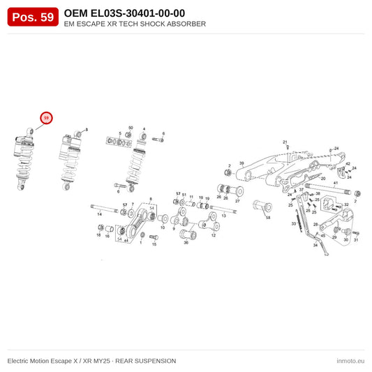 EM ESCAPE XR TECH SHOCK ABSORBER – Electric Motion Escape X / XR MY25 exploded view, rear suspension, pos. 59